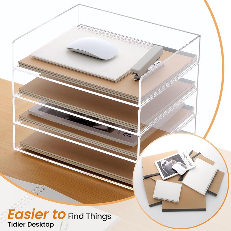 HeZone Acrylic Paper Tray, 4 Tier Paper Organizer for Desk, Clear Acrylic Desk Organizers, Stackable Letter Tray Workspace oaganzier -Art Storage for School Classroom -4 Pack… - Image 3